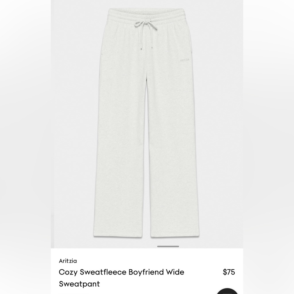Size M, Heather Cloud White, Aritizia Cozy Sweatfleece Boyfriend Sweatpants